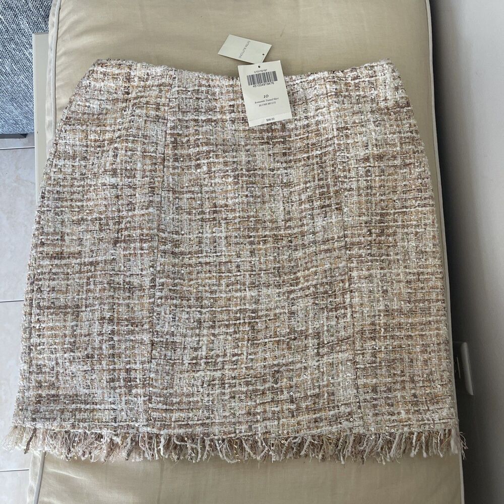 NWT Boston Proper Skirt Blush Pink Gold Metallic Frayed Hem  Glam Preppy sz 10 - Picture 3 of 12
